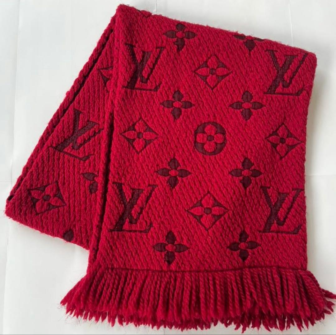 ルイヴィトン LOUIS VUITTON エシャルプ・ロゴマニア　マフラー　赤