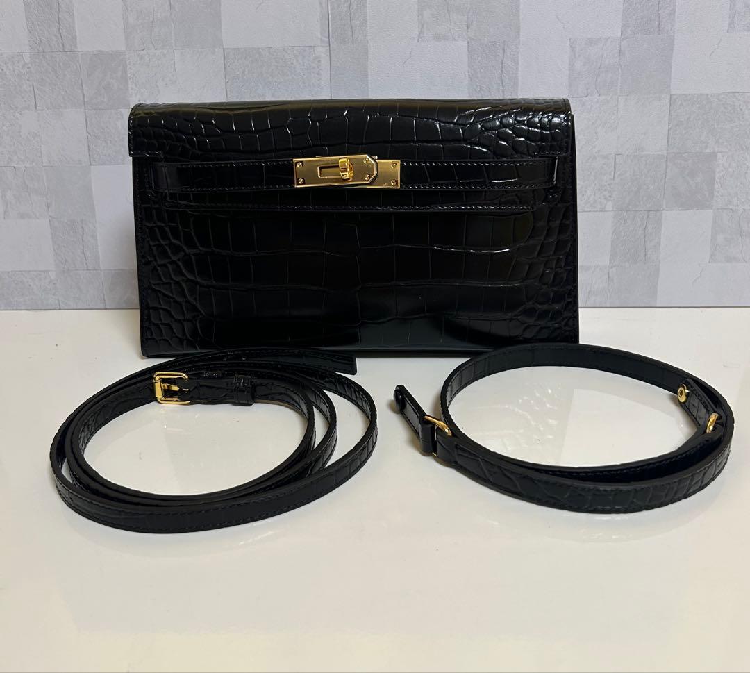 本革　クロコダイル調レザー クラッチバッグ3way