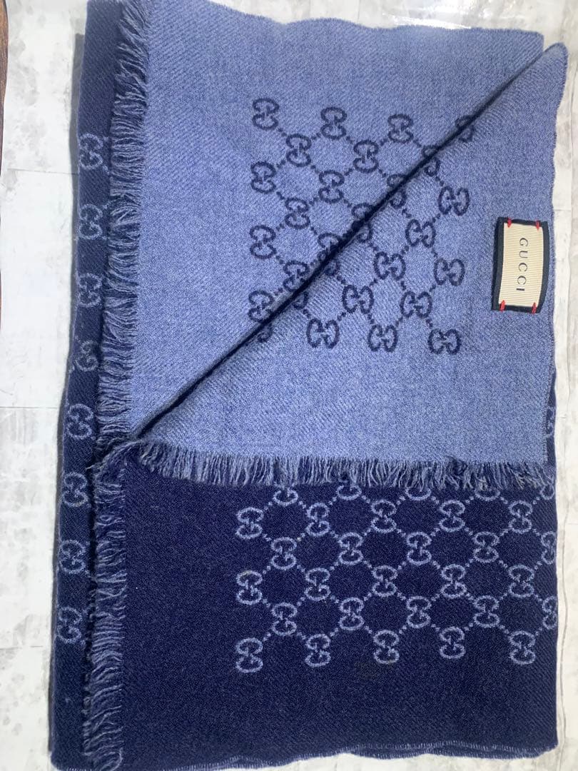 GUCCI GGパターン マフラー ネイビー/ブルー