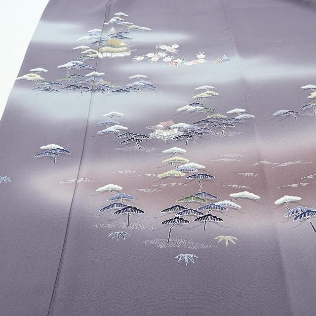 上野屋四代目 上野眞落款 正絹 着物“桜や松竹梅、花開く空模様”訪問着F-17