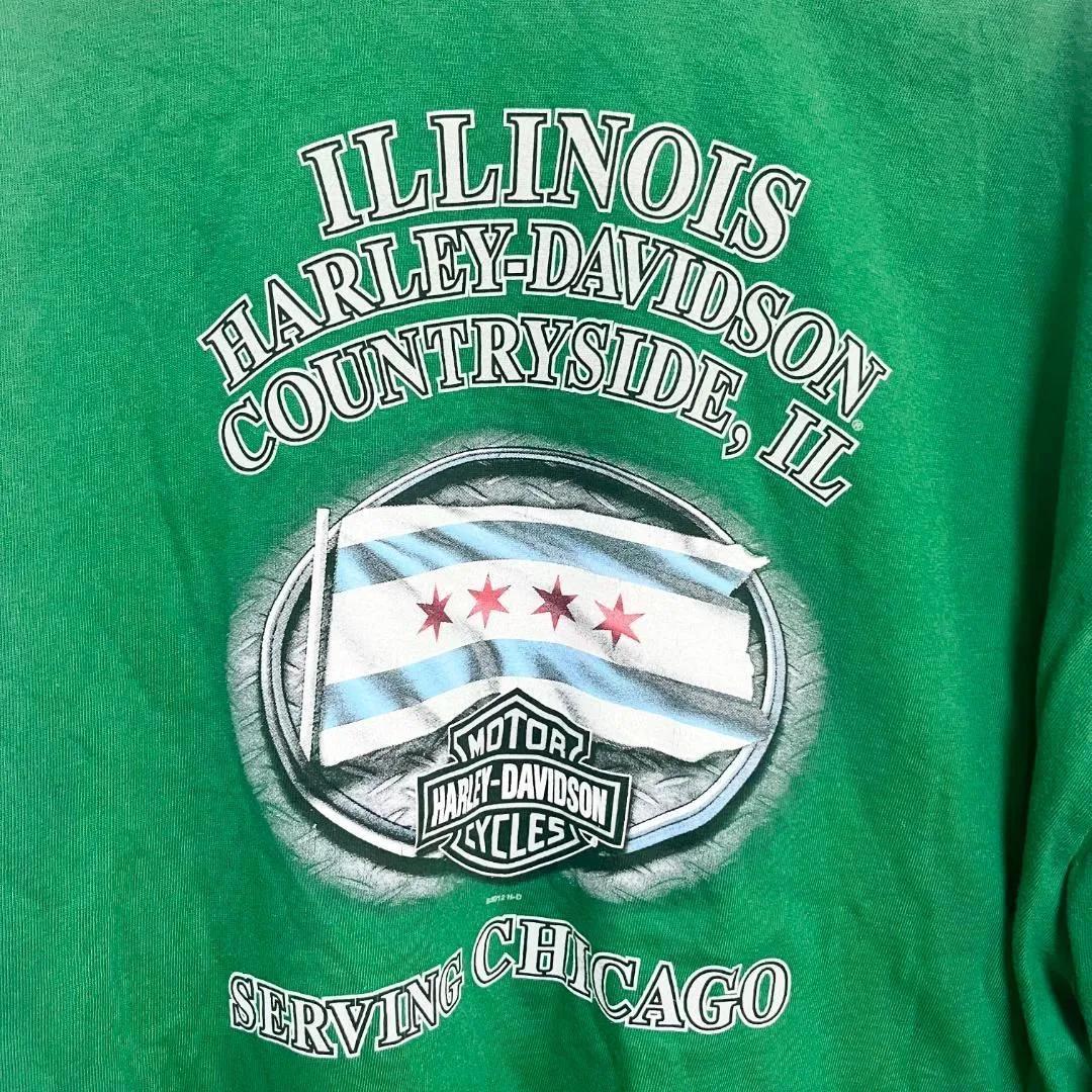 2XL ハーレーダビッドソン 長袖Tシャツ ロンT グリーン コットン