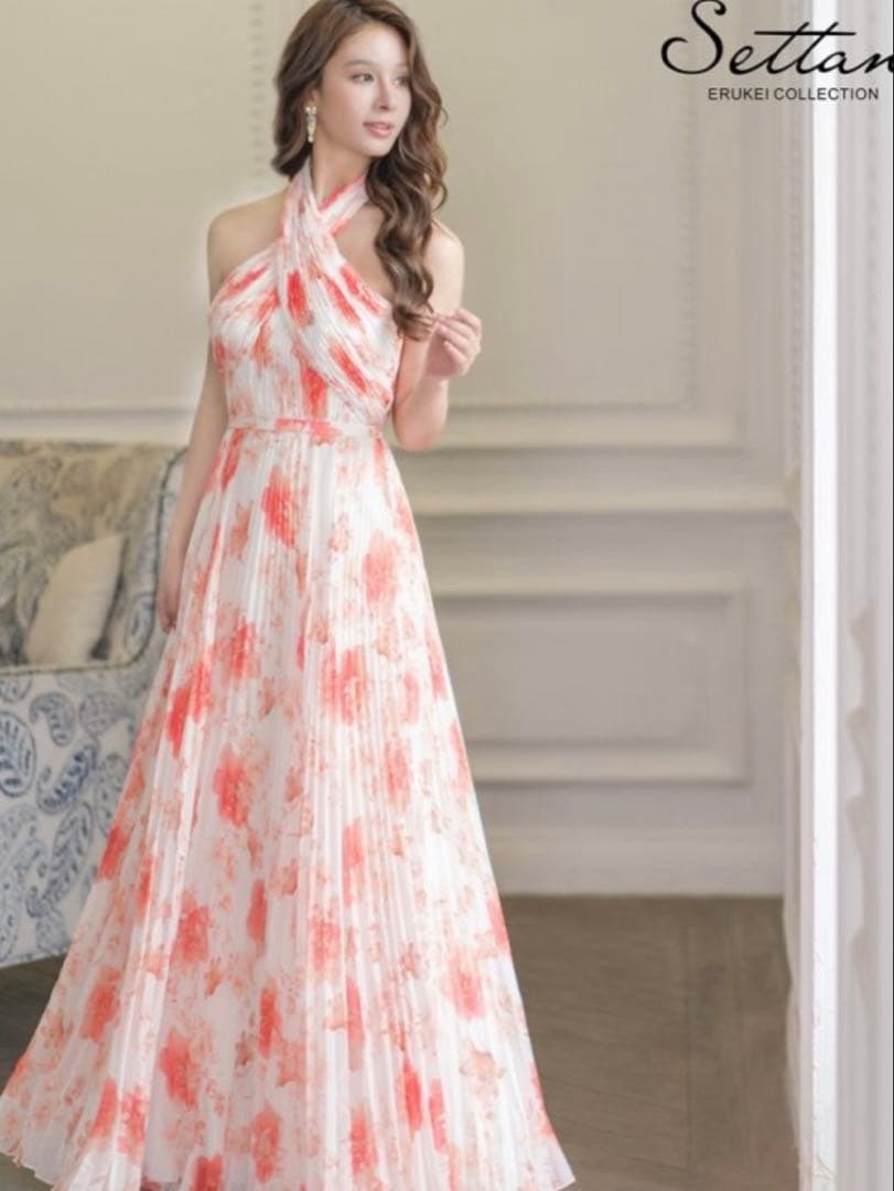 SETTAN フラワープリント Aラインロングドレス
