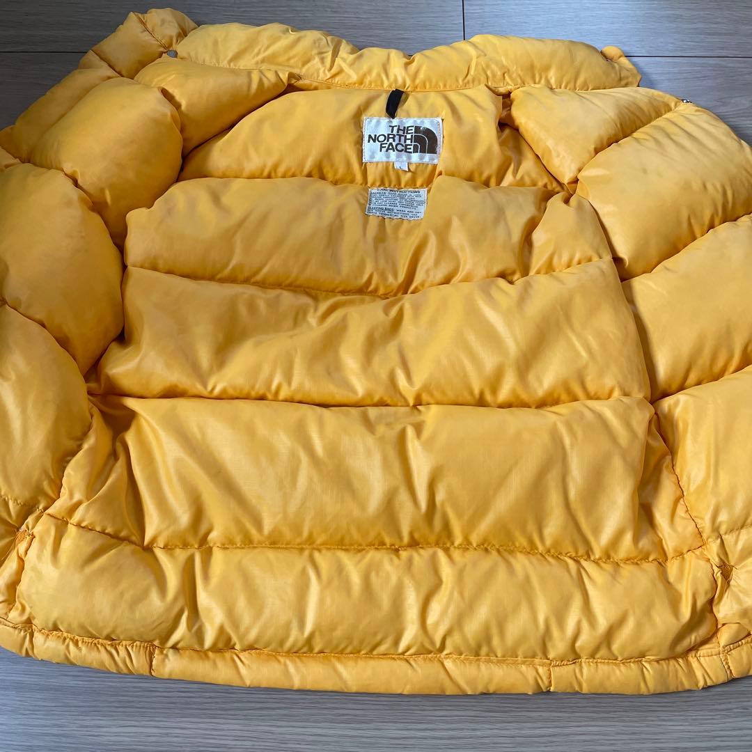 美品 70s 茶タグ ノースフェイス ダウンベスト イエロー 黄色 L 藤原着