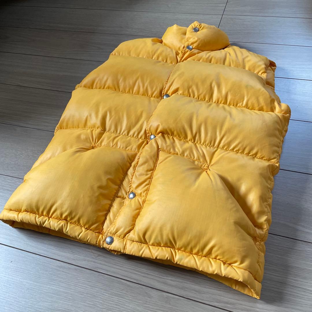 美品 70s 茶タグ ノースフェイス ダウンベスト イエロー 黄色 L 藤原着