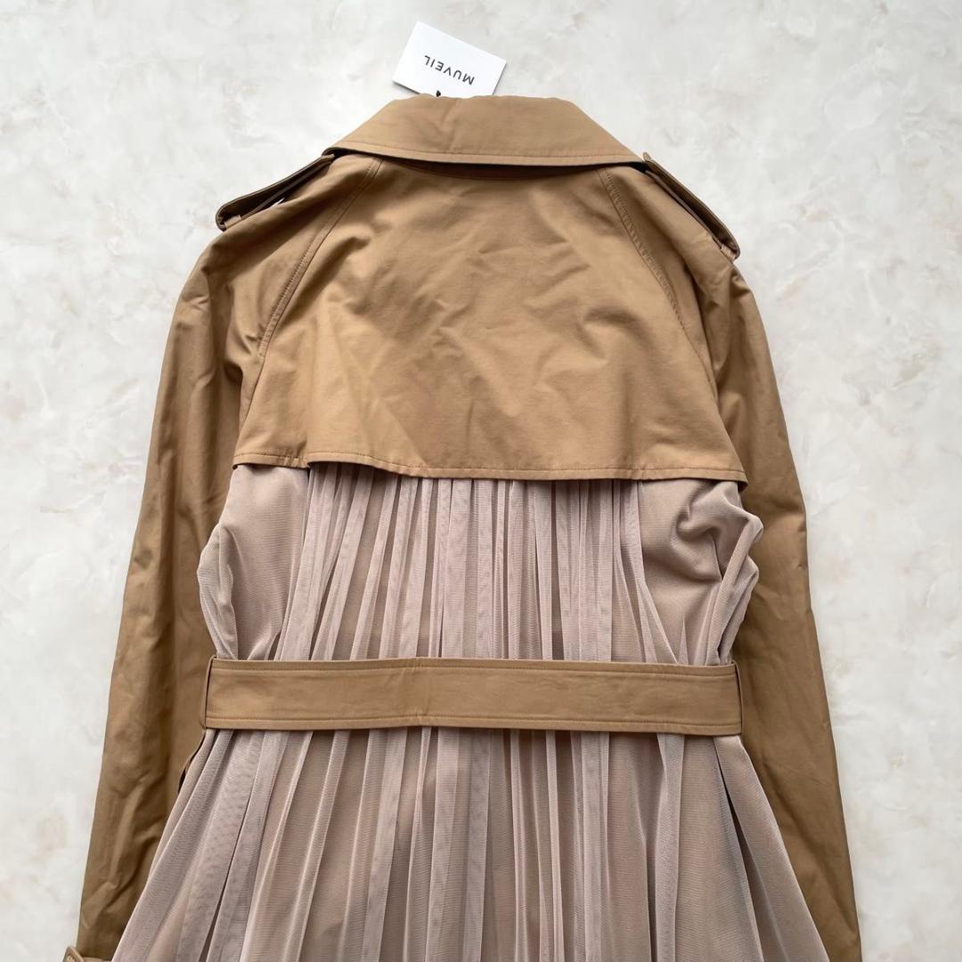 【新品】MUVEIL　プリーツトレンチコート オーガンジー　マキシ丈　40　L