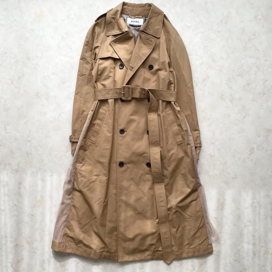 【新品】MUVEIL　プリーツトレンチコート オーガンジー　マキシ丈　40　L
