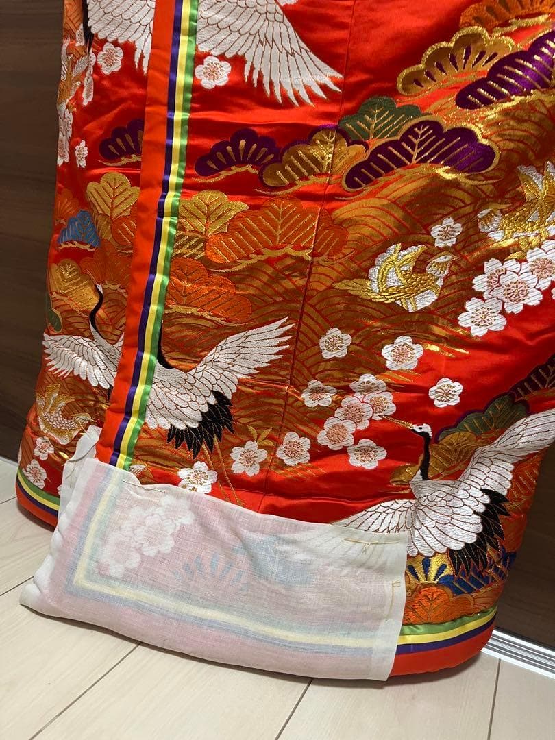 オレンジ 鶴刺繍 長襦袢　着物　色打掛