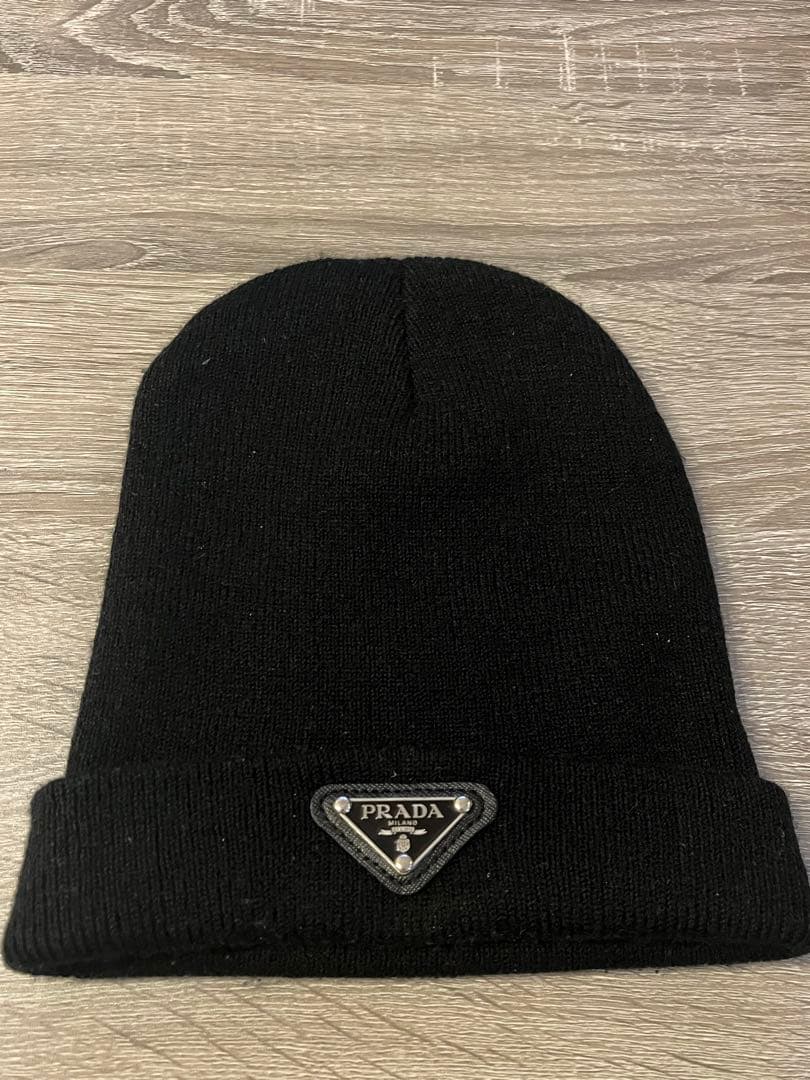 【値下げ】PRADA ブラック ニット帽 ウール&カシミヤ　ビーニー　Mサイズ