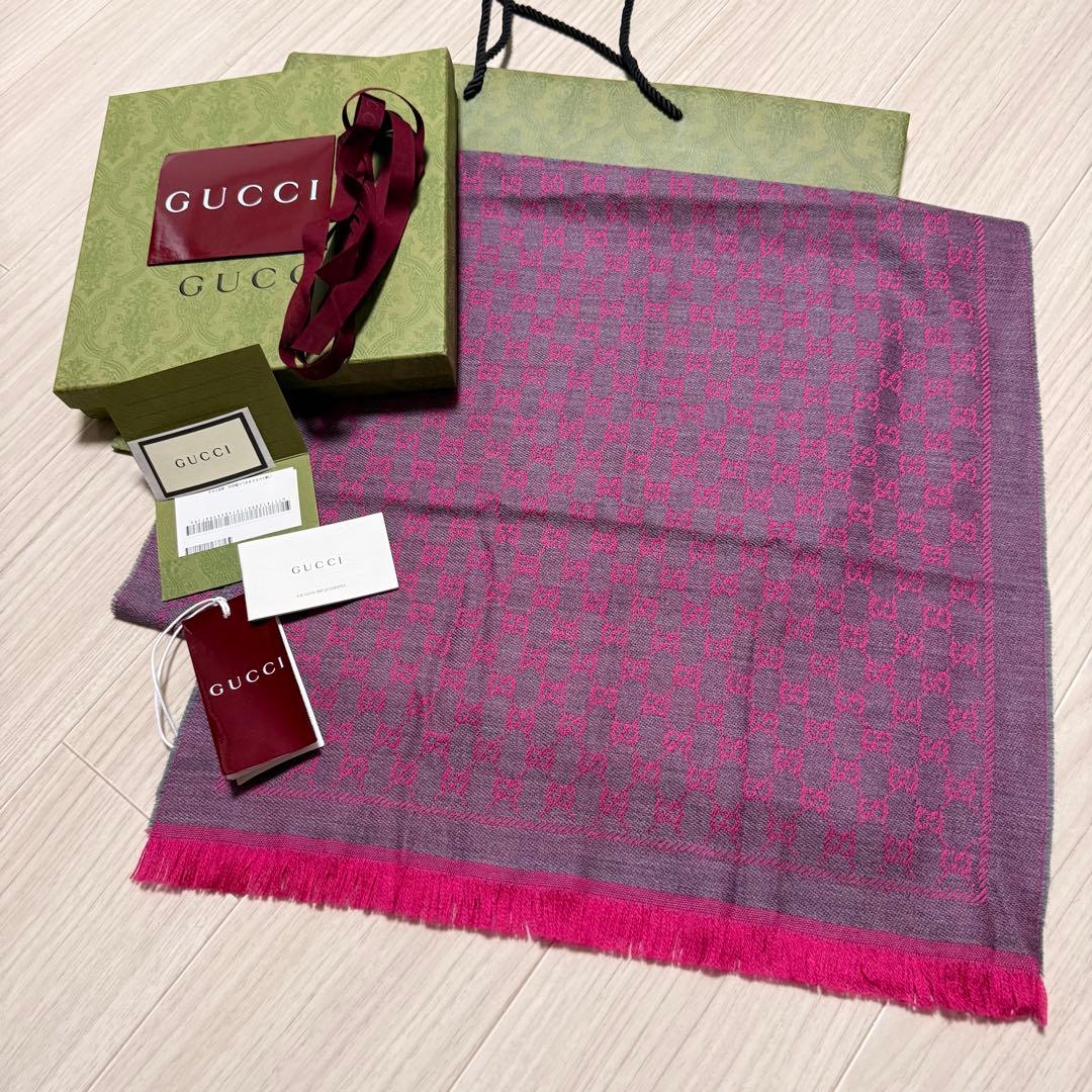大判新品✨GUCCIマフラー❗️箱紙袋セット❗️グッチマフラー　レディース