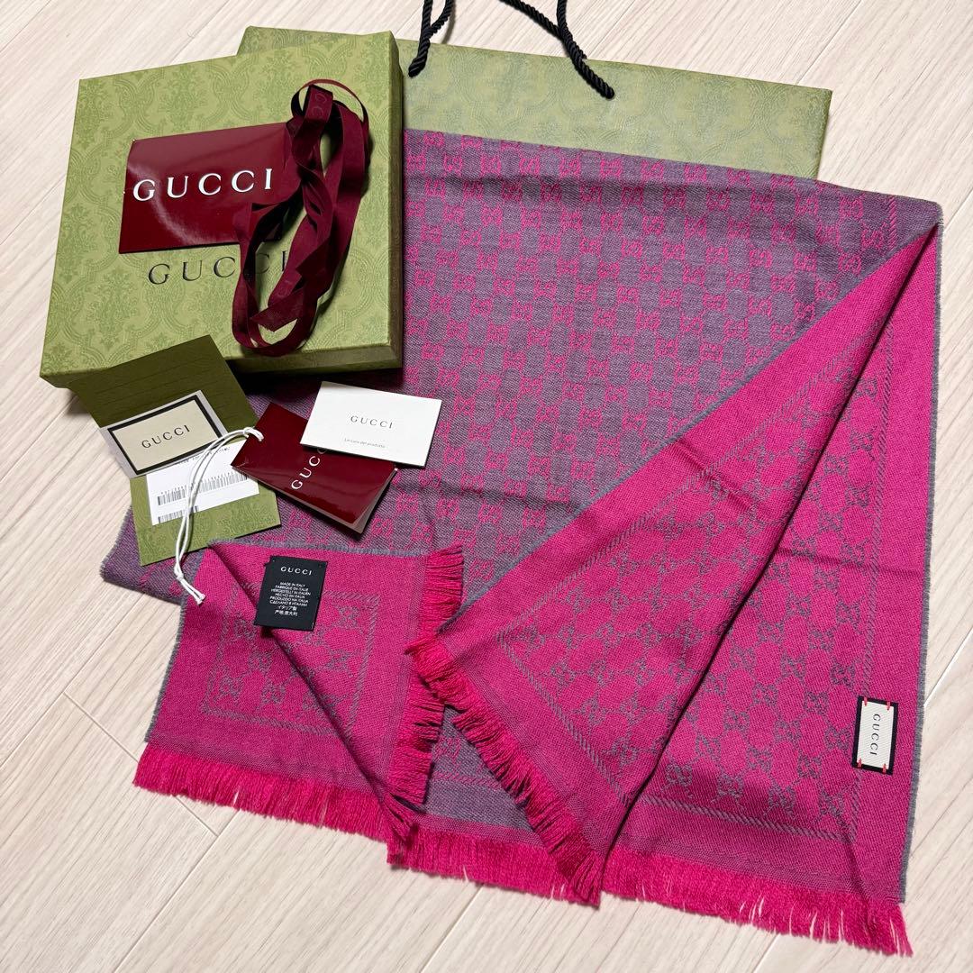 大判新品✨GUCCIマフラー❗️箱紙袋セット❗️グッチマフラー　レディース