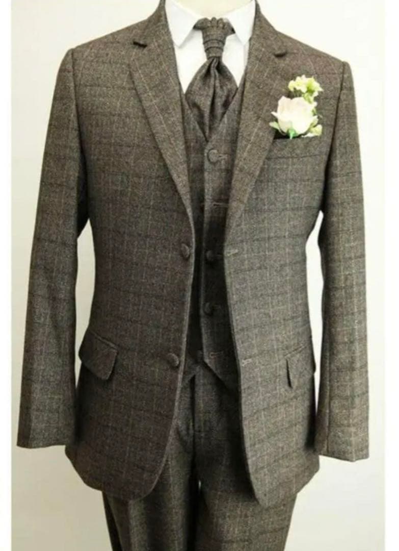 茶色系 チェック柄 スーツ