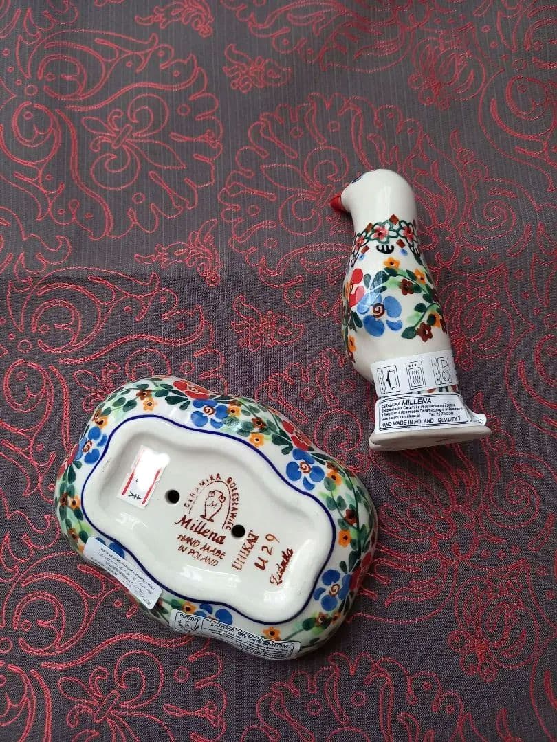 みーこ様御専用　ポーリッシュポタリー①石鹸皿②鳥置物③調味料入れ④小皿　新品