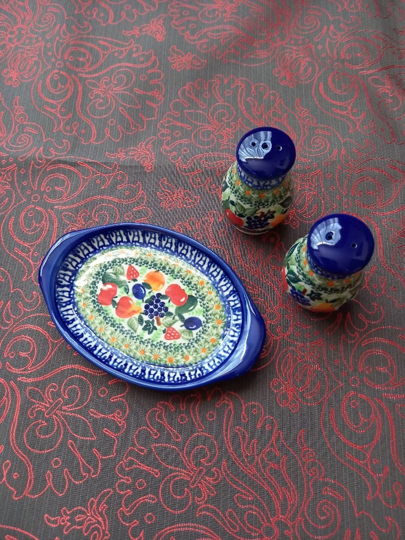 みーこ様御専用　ポーリッシュポタリー①石鹸皿②鳥置物③調味料入れ④小皿　新品