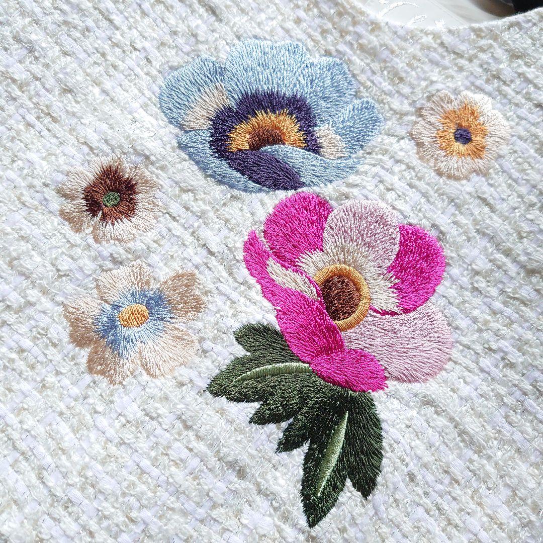 近年 チェスティ ツイード刺繍ロングワンピース チェック 花柄 ホワイト 0