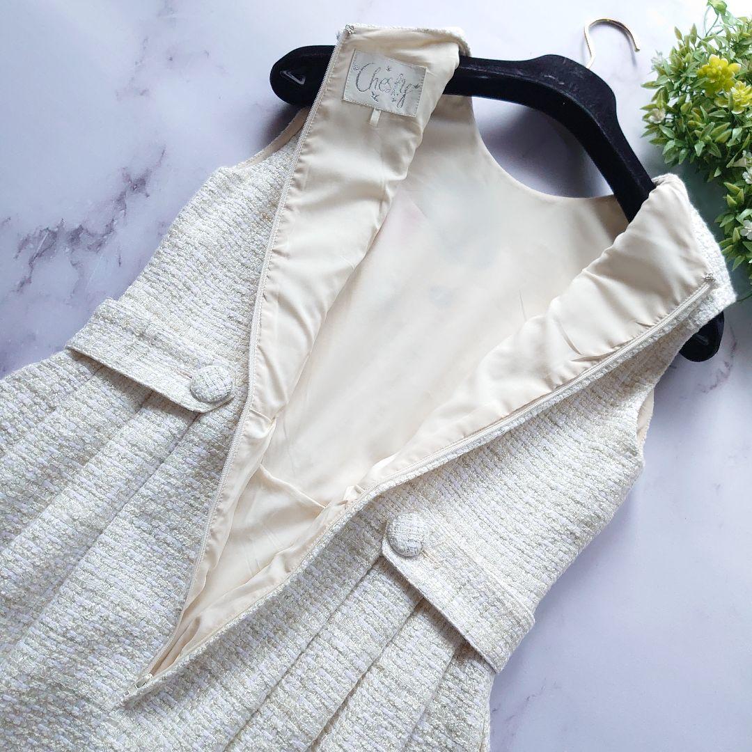 近年 チェスティ ツイード刺繍ロングワンピース チェック 花柄 ホワイト 0