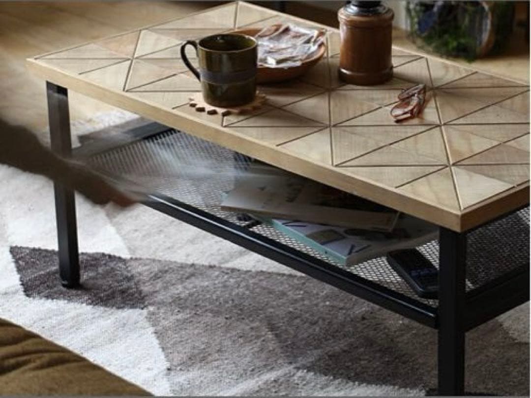 センターテーブル 90cm × 46cm 木製 スチール 黒