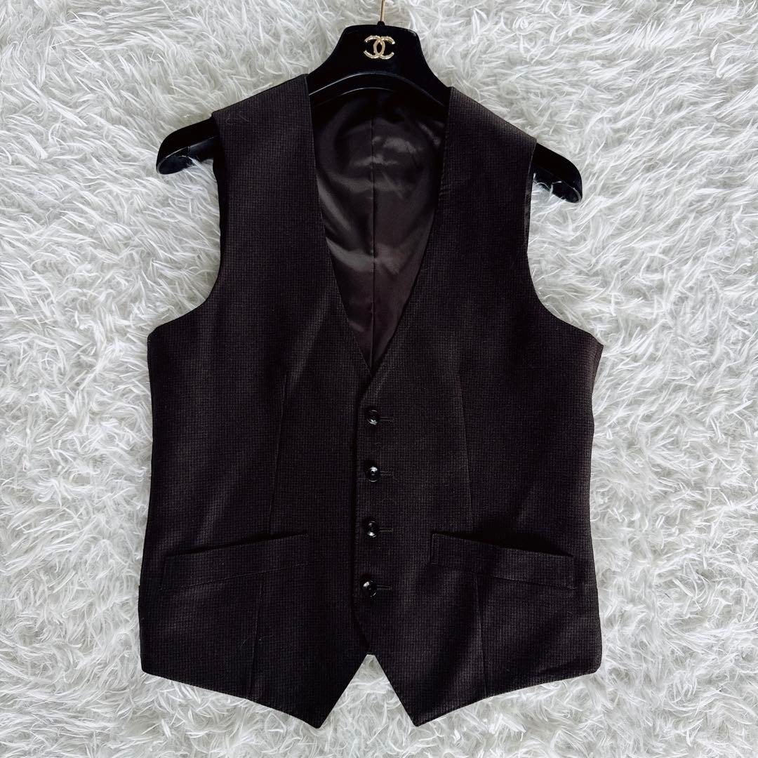 【スーツセレクト】スリーピース スーツ ブラウン 千鳥柄 Y4サイズ