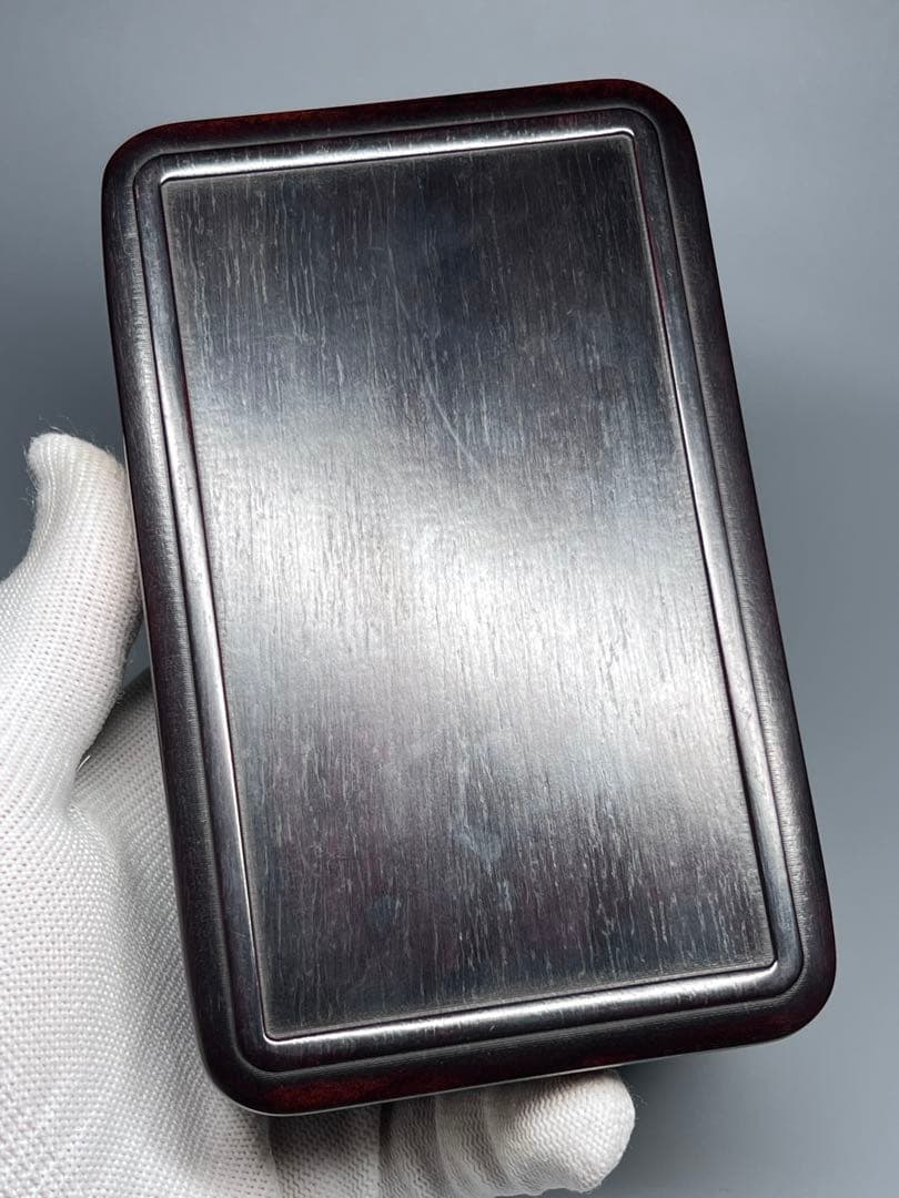 木製　小物入れ　紫檀　硯箱　透かし彫り　龍紋　極細工　文房具　中国美術　美品