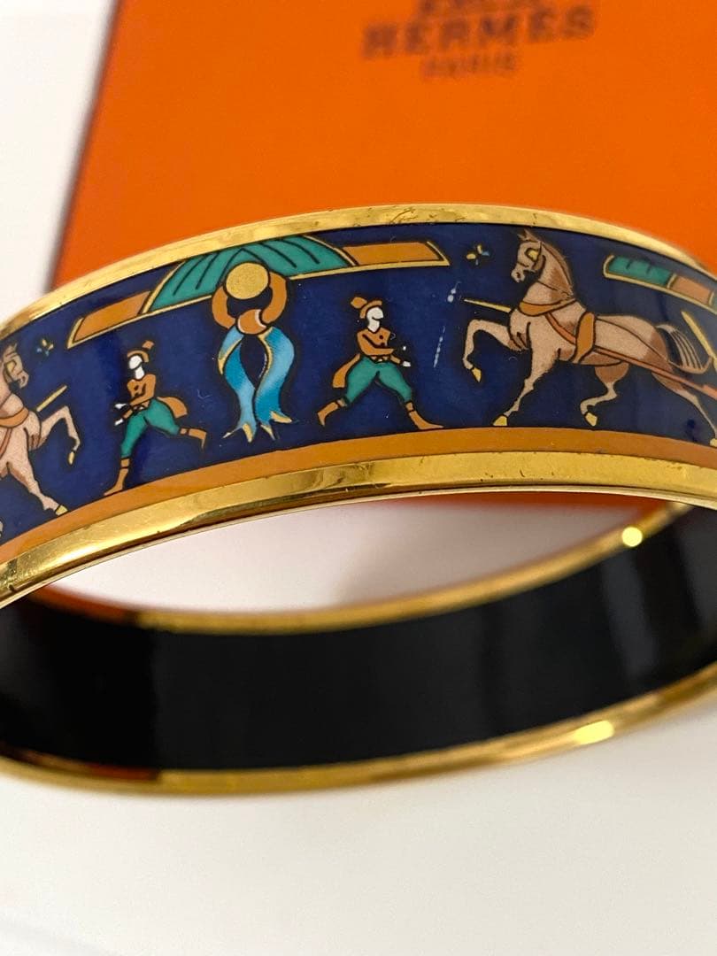 エルメス エマイユGM バングル ブレスレッド レディース ゴールド ブルー