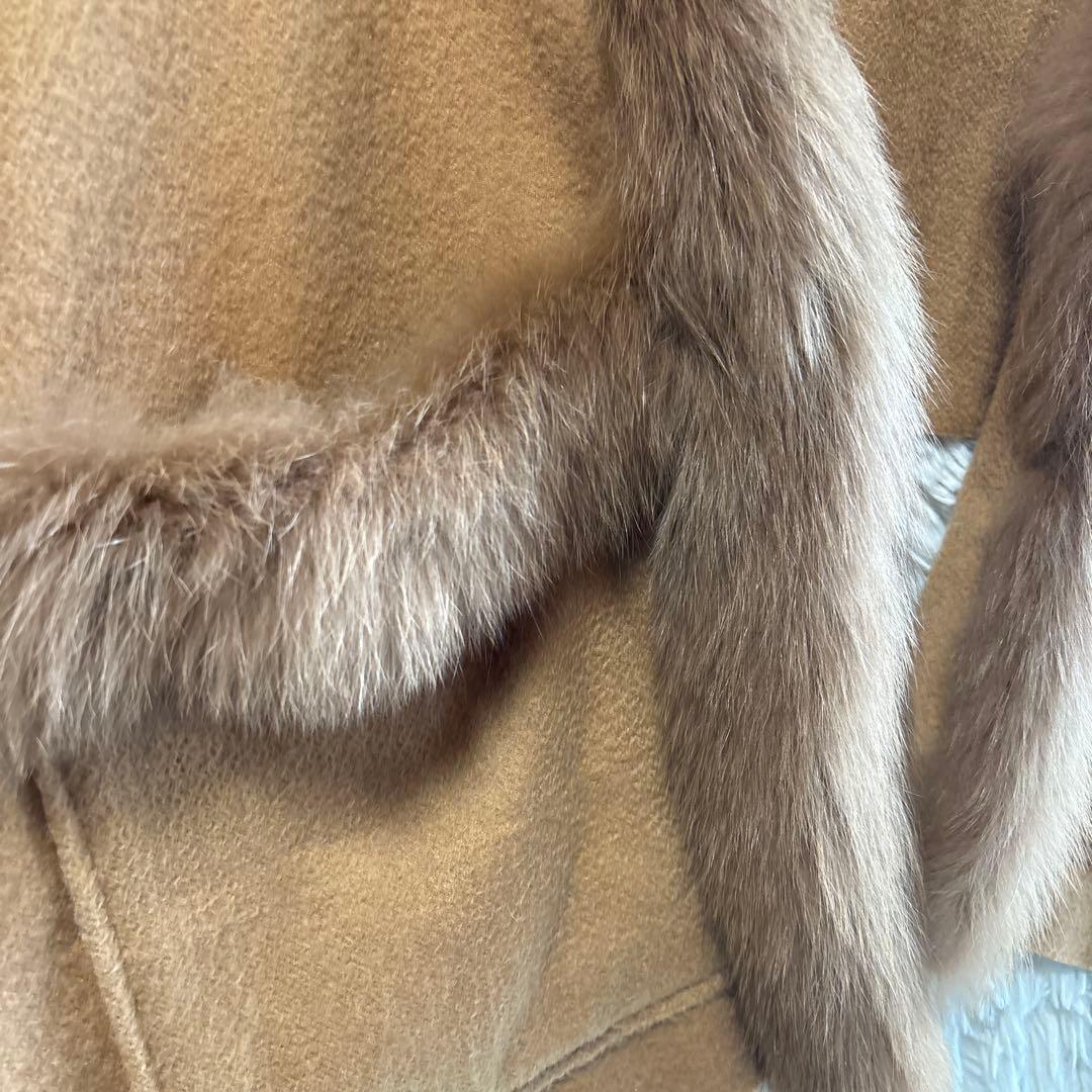 専用　 カシミア✨ダイアグラム　フォックスファー　ポンチョ　ケープ　ストール　茶