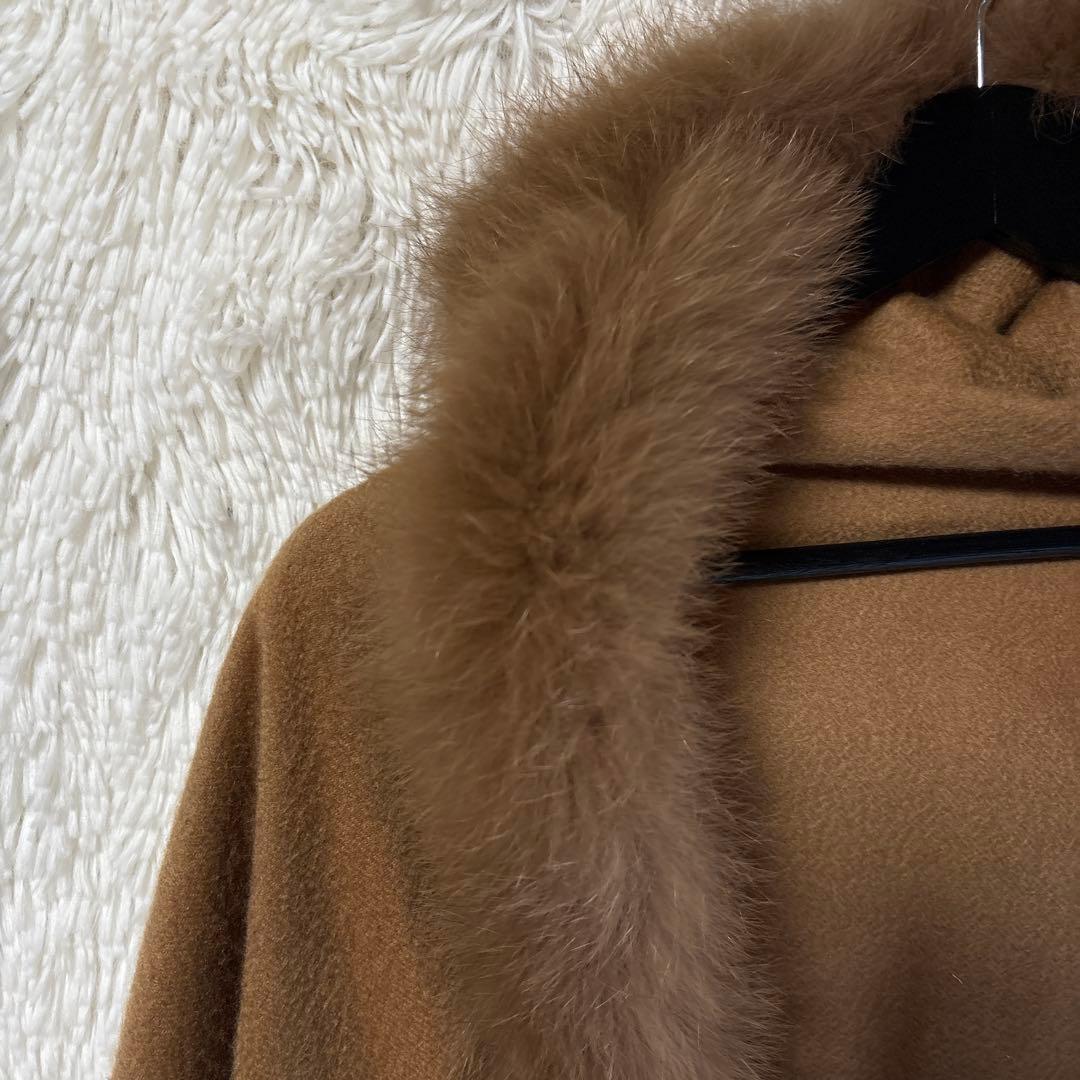 専用　 カシミア✨ダイアグラム　フォックスファー　ポンチョ　ケープ　ストール　茶