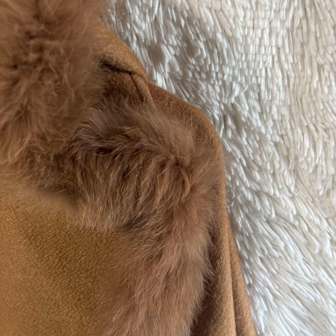 専用　 カシミア✨ダイアグラム　フォックスファー　ポンチョ　ケープ　ストール　茶