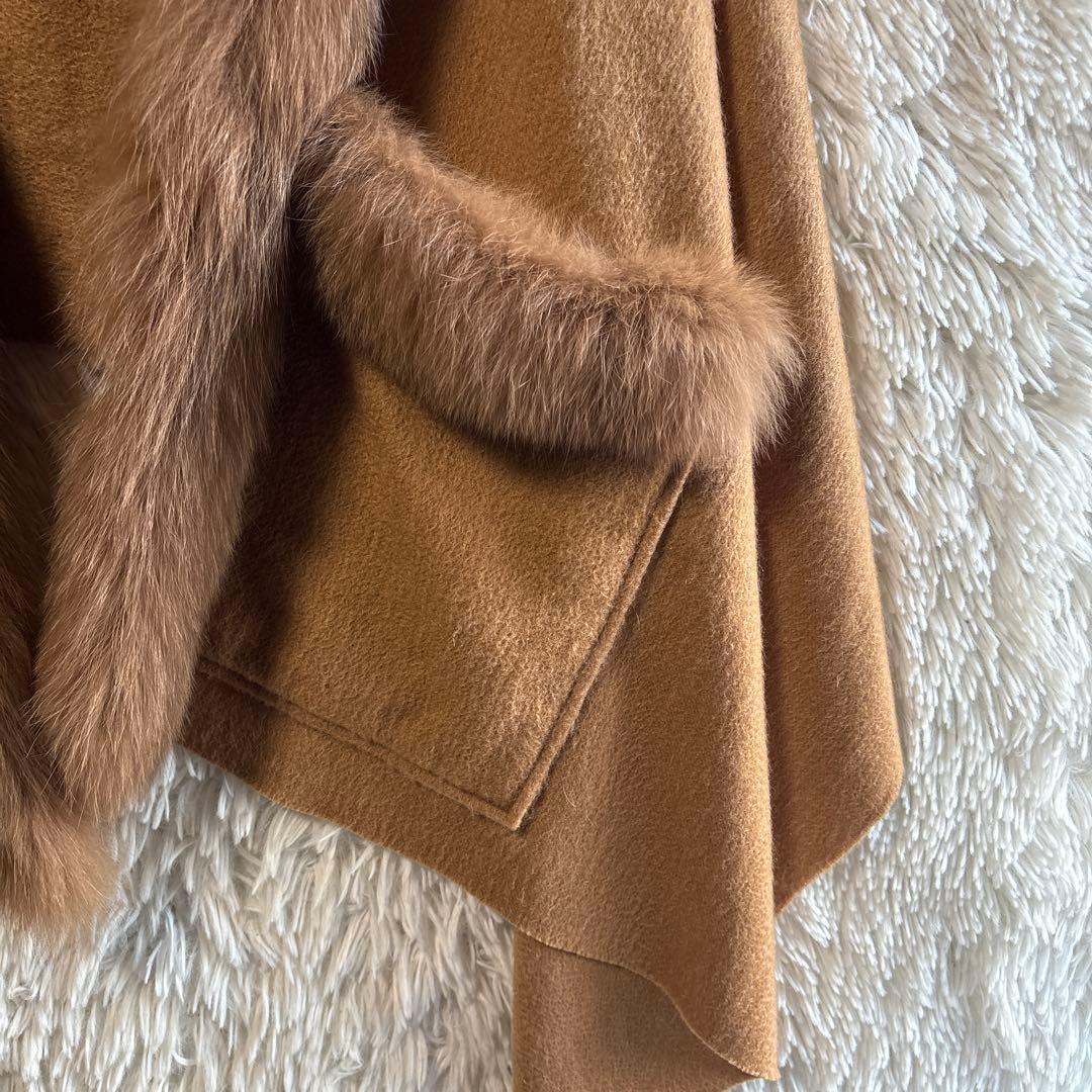 専用　 カシミア✨ダイアグラム　フォックスファー　ポンチョ　ケープ　ストール　茶
