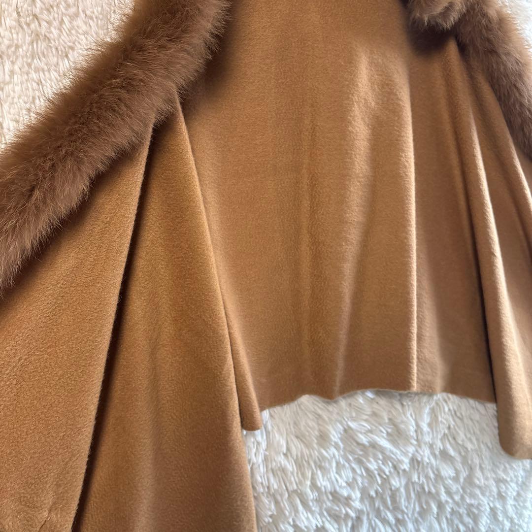 専用　 カシミア✨ダイアグラム　フォックスファー　ポンチョ　ケープ　ストール　茶