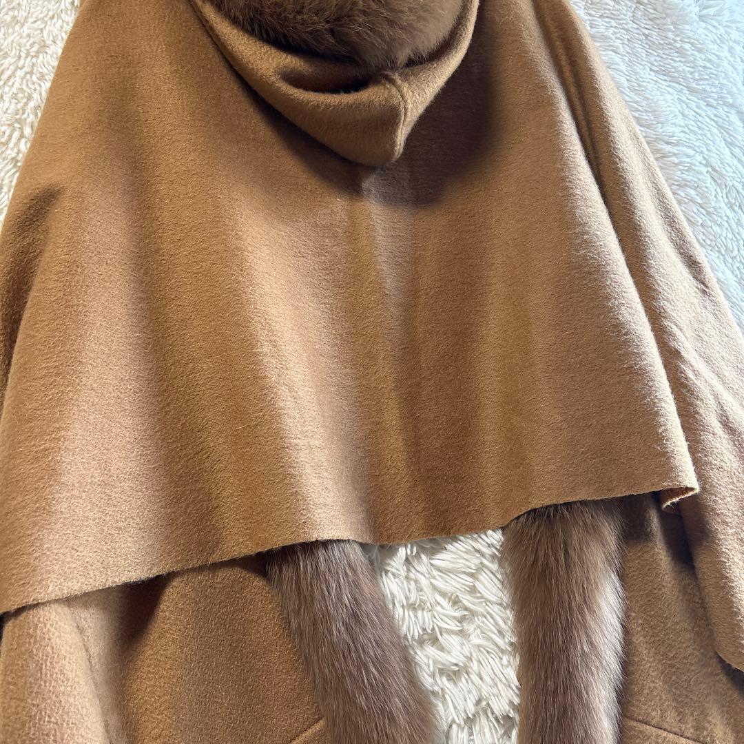 専用　 カシミア✨ダイアグラム　フォックスファー　ポンチョ　ケープ　ストール　茶