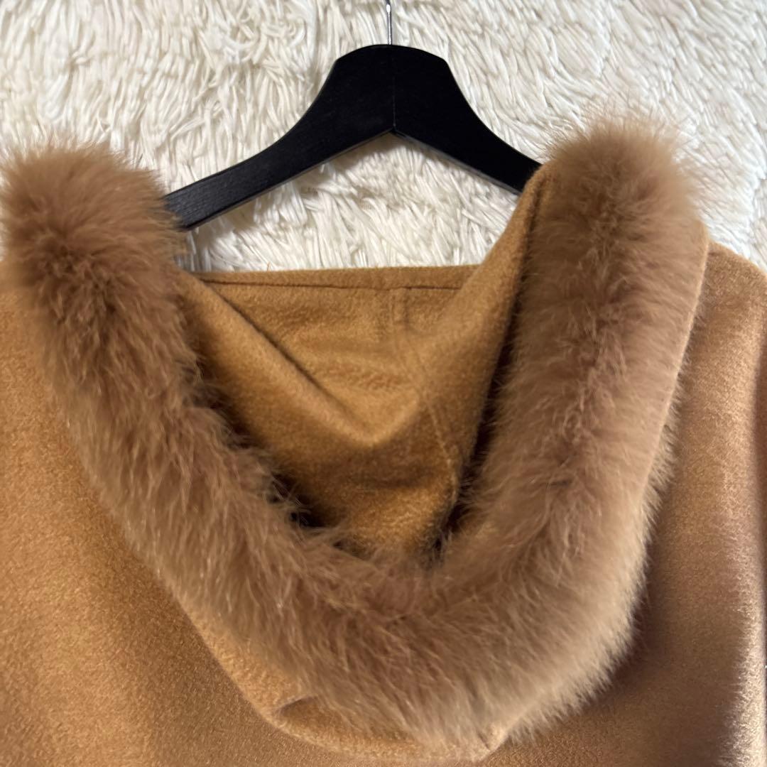 専用　 カシミア✨ダイアグラム　フォックスファー　ポンチョ　ケープ　ストール　茶