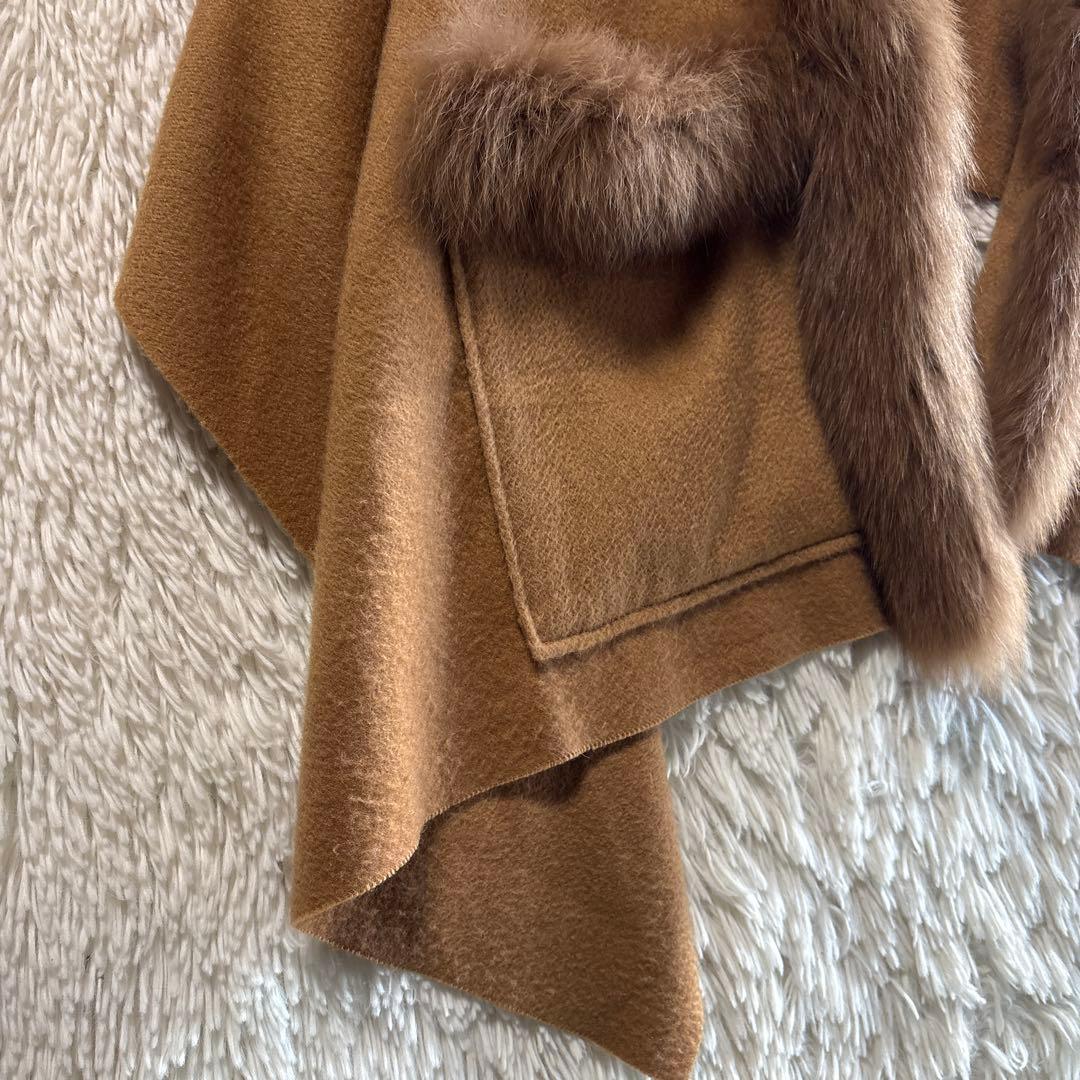 専用　 カシミア✨ダイアグラム　フォックスファー　ポンチョ　ケープ　ストール　茶
