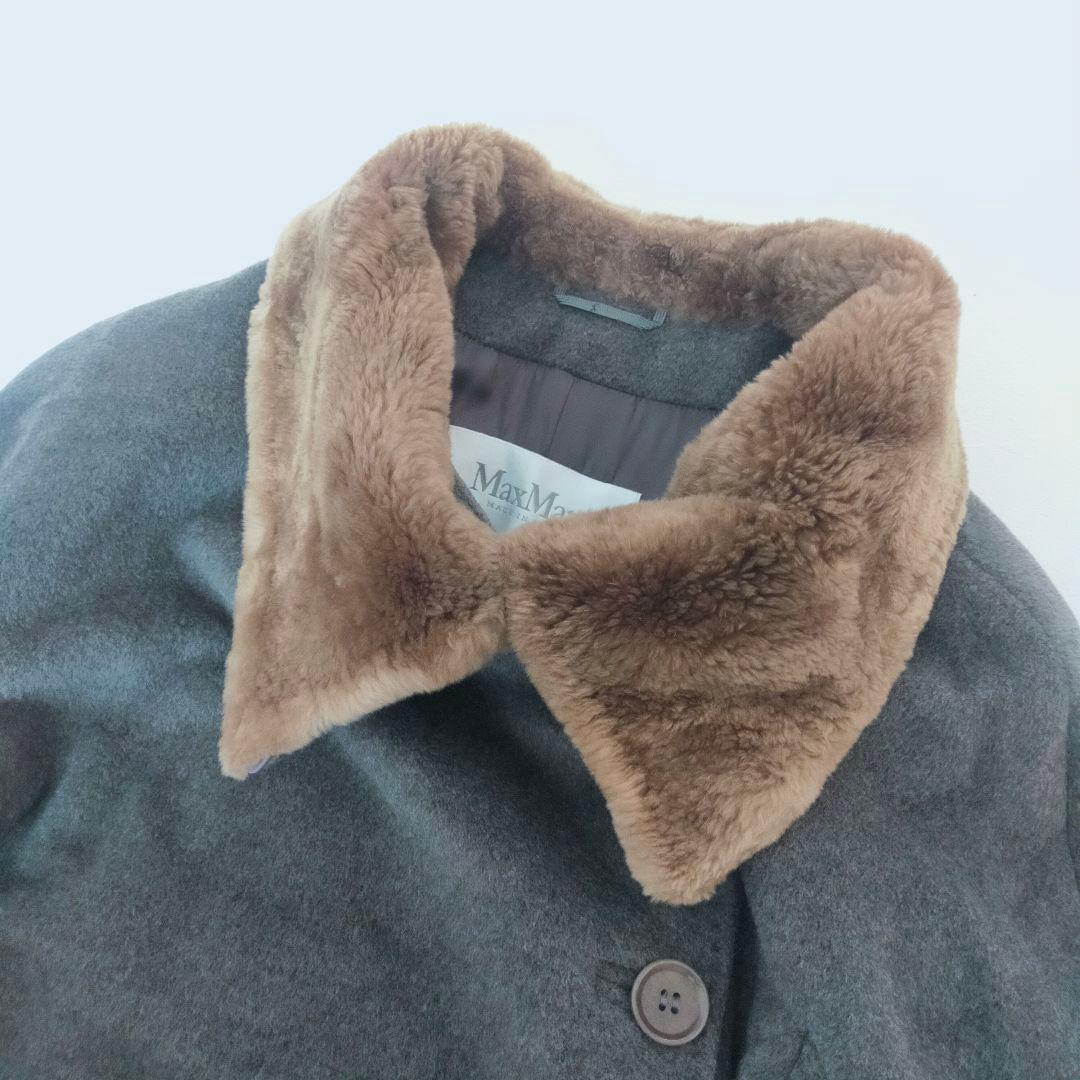 極美　最高級 MaxMara 白タグ ダブルチェスターコート カシミヤ ファー