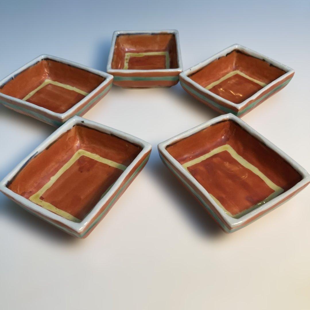 九谷焼　窯元　須田青華　赤絵　小鉢5客揃い　（85）