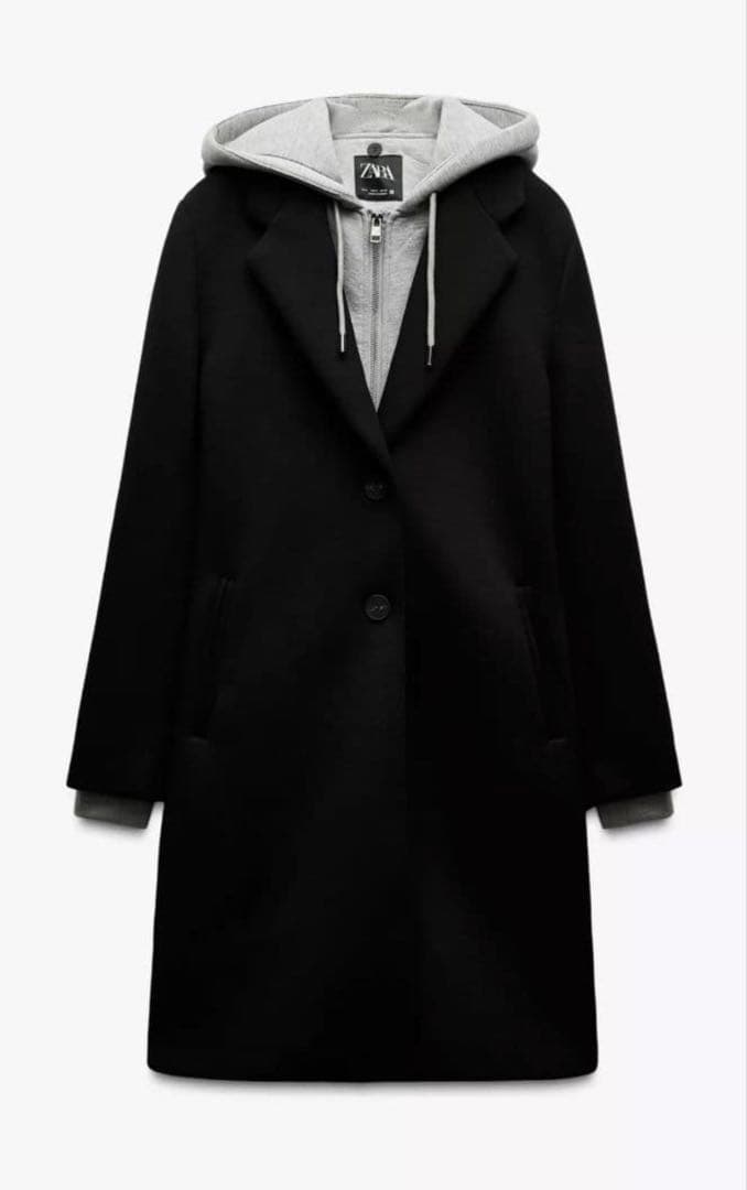 【新品】ZARA コントラストフードコート　Mサイズ　黒×グレー