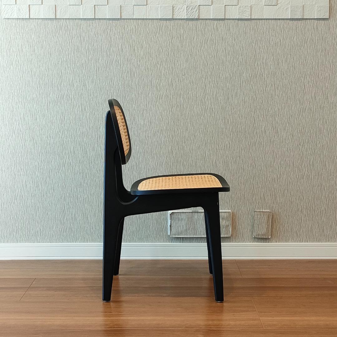 ラタン　ダイニングチェア　ブラック　ウッドラタンチェア