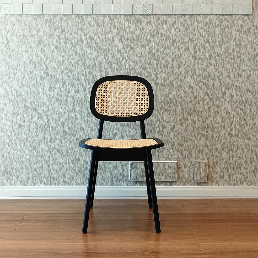 ラタン　ダイニングチェア　ブラック　ウッドラタンチェア