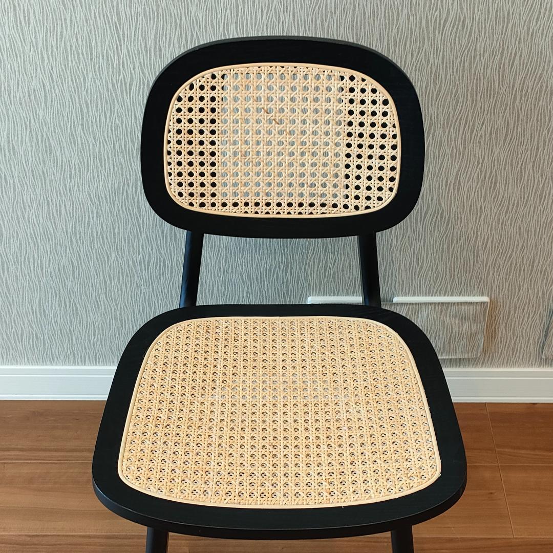 ラタン　ダイニングチェア　ブラック　ウッドラタンチェア