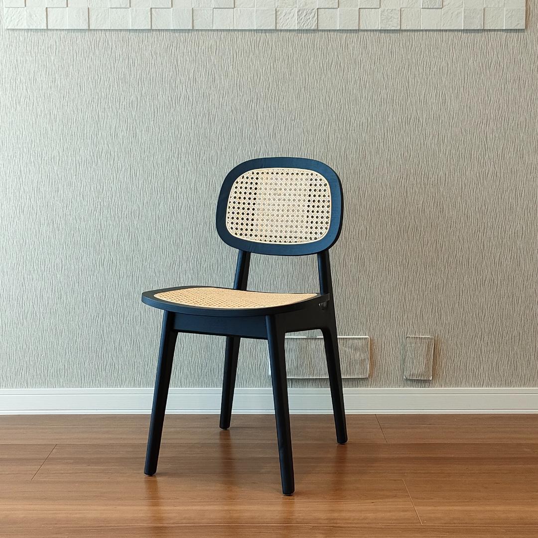 ラタン　ダイニングチェア　ブラック　ウッドラタンチェア