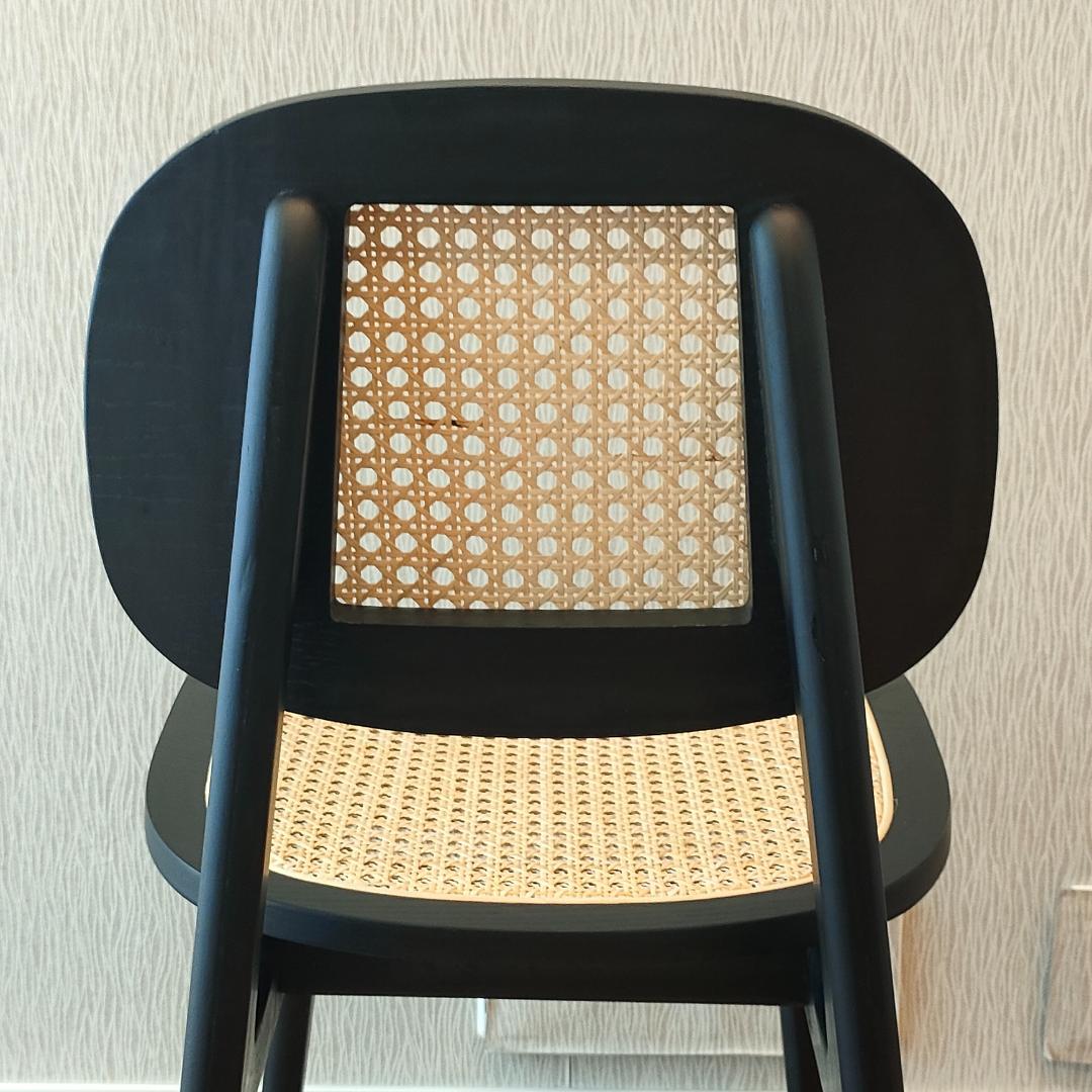 ラタン　ダイニングチェア　ブラック　ウッドラタンチェア