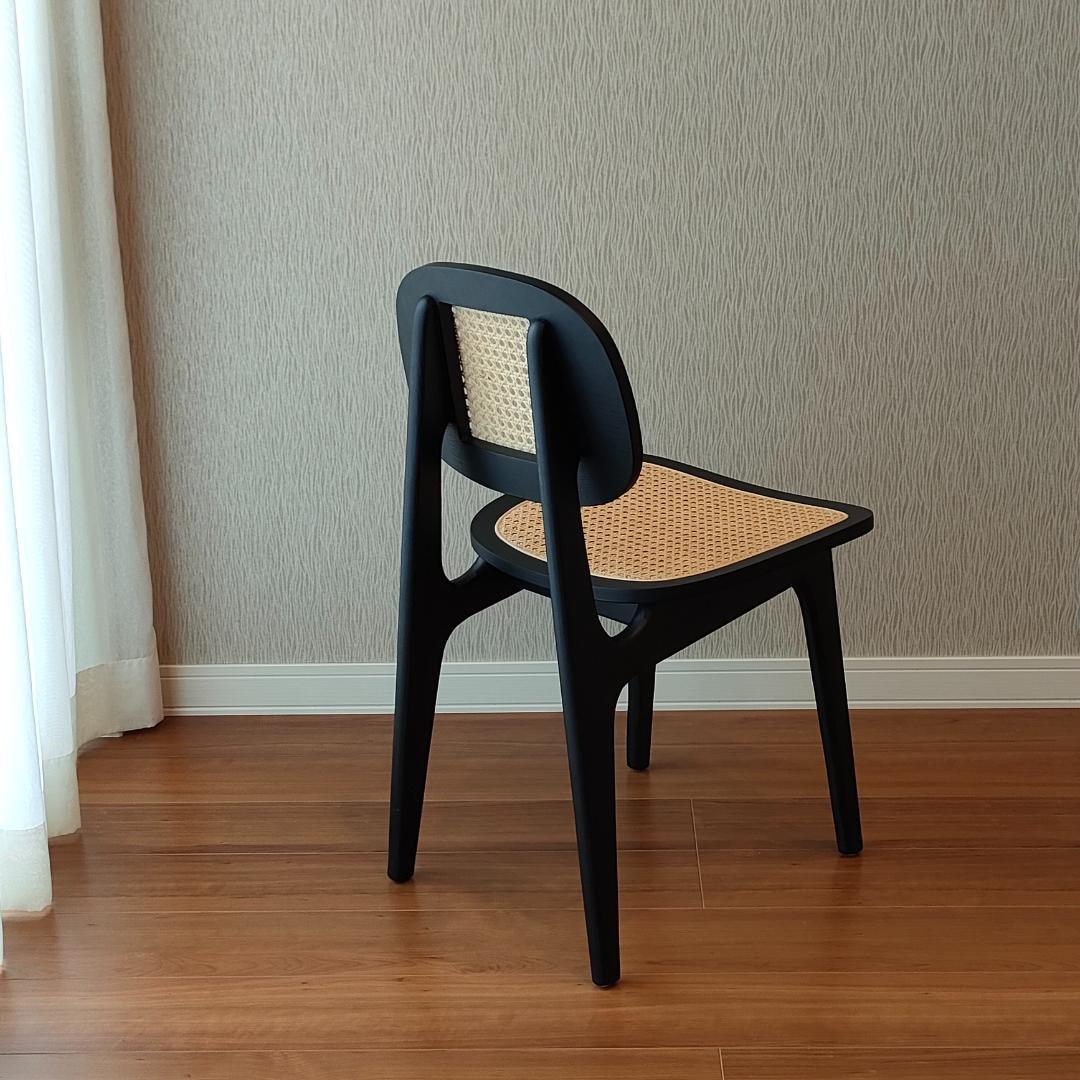 ラタン　ダイニングチェア　ブラック　ウッドラタンチェア