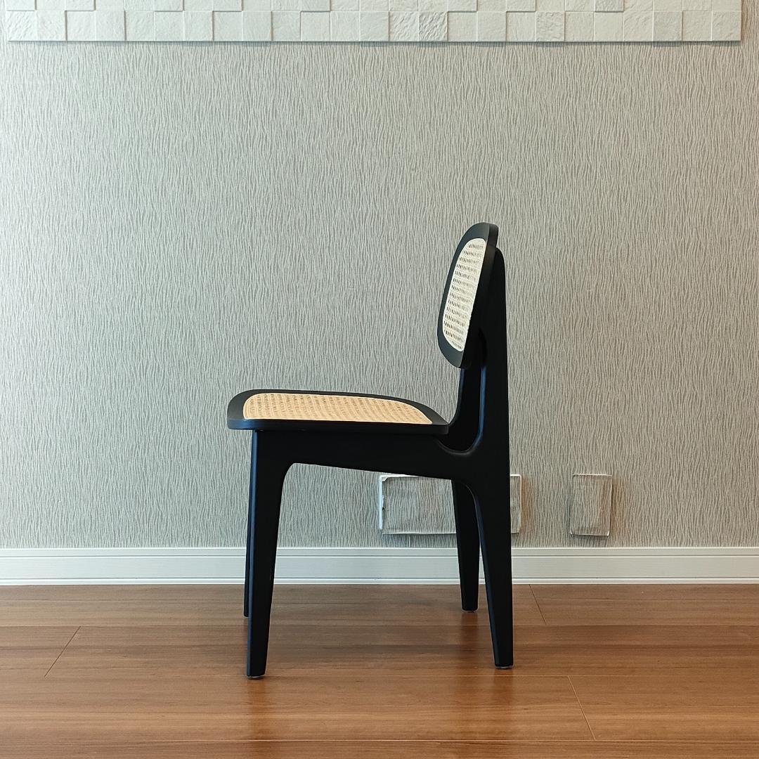ラタン　ダイニングチェア　ブラック　ウッドラタンチェア