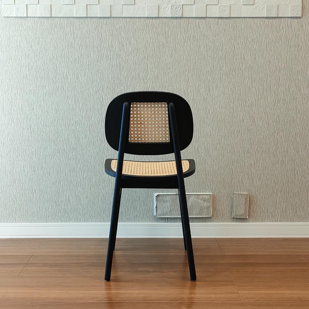 ラタン　ダイニングチェア　ブラック　ウッドラタンチェア