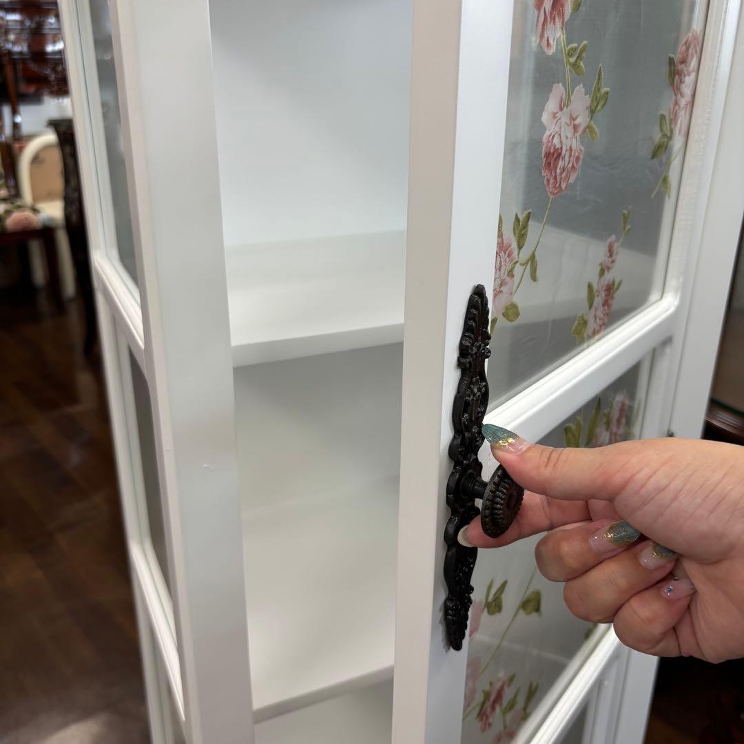 ホワイト 木製 スリムキャビネット アウトレット特価品 1ドアガラスキャビネット