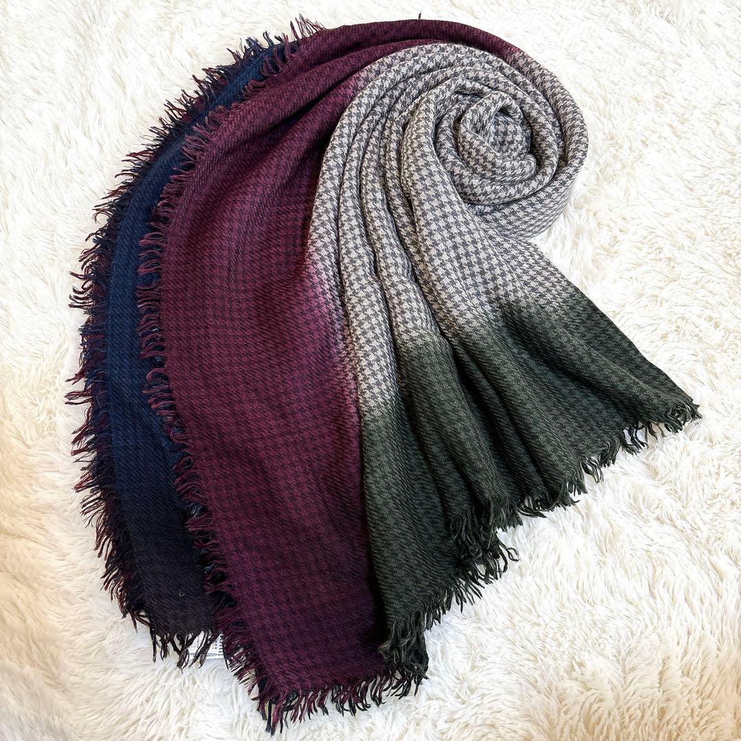 美品☆ファリエロ サルティ カシミヤ シルク 正方形 大判ストール 千鳥格子