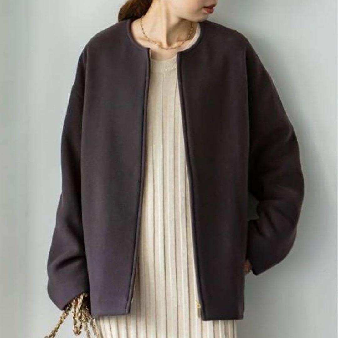 近年モデル　Noble MTRカラーレスジップショートコート　カシミヤ混　茶色