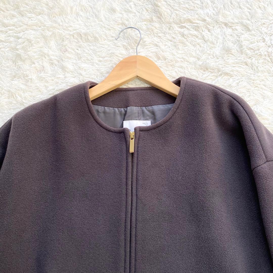 近年モデル　Noble MTRカラーレスジップショートコート　カシミヤ混　茶色