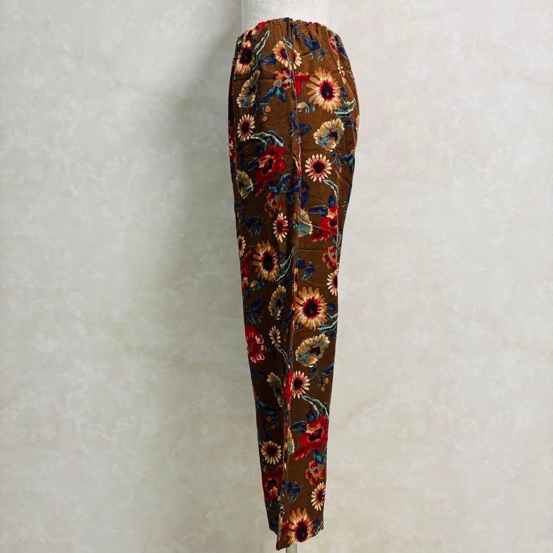 ユニ　コットンキュプラ　フラワープリント総柄カジュアルパンツ