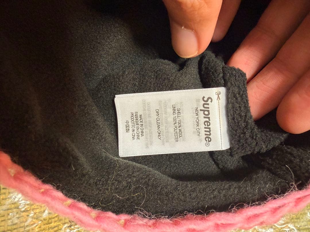 Supreme ピンク ニット帽 グラニースクエア