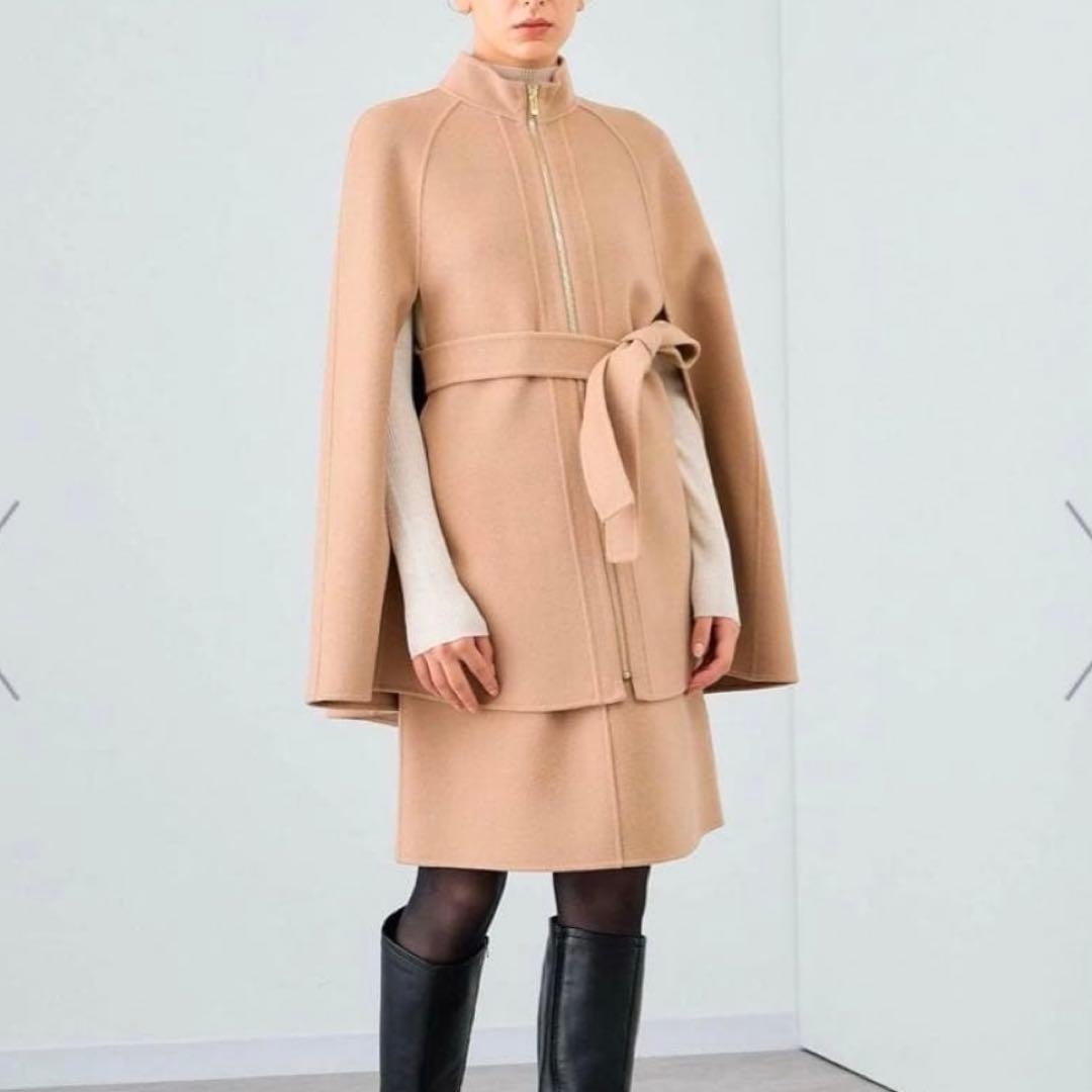 【美品】ANAYI シャルムビーバーミドルケープコート　キャメル