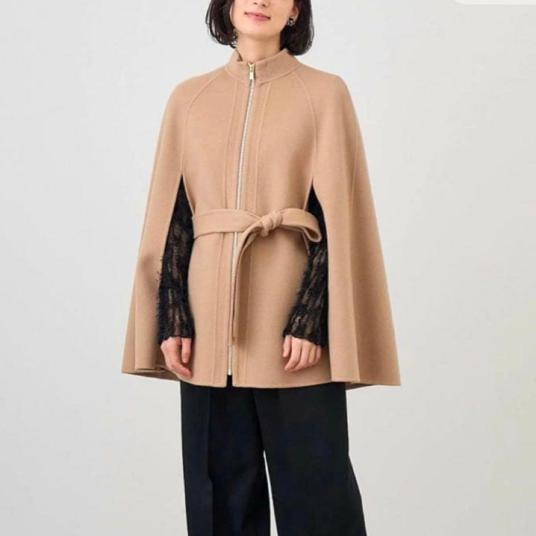 【美品】ANAYI シャルムビーバーミドルケープコート　キャメル